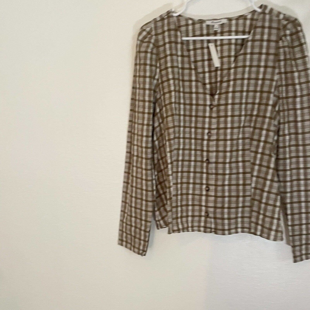 NEW Madewell Women's Westover Top Sandown Plaid Brown Size 8 Long Sleeve Neutral - Picture 10 of 13